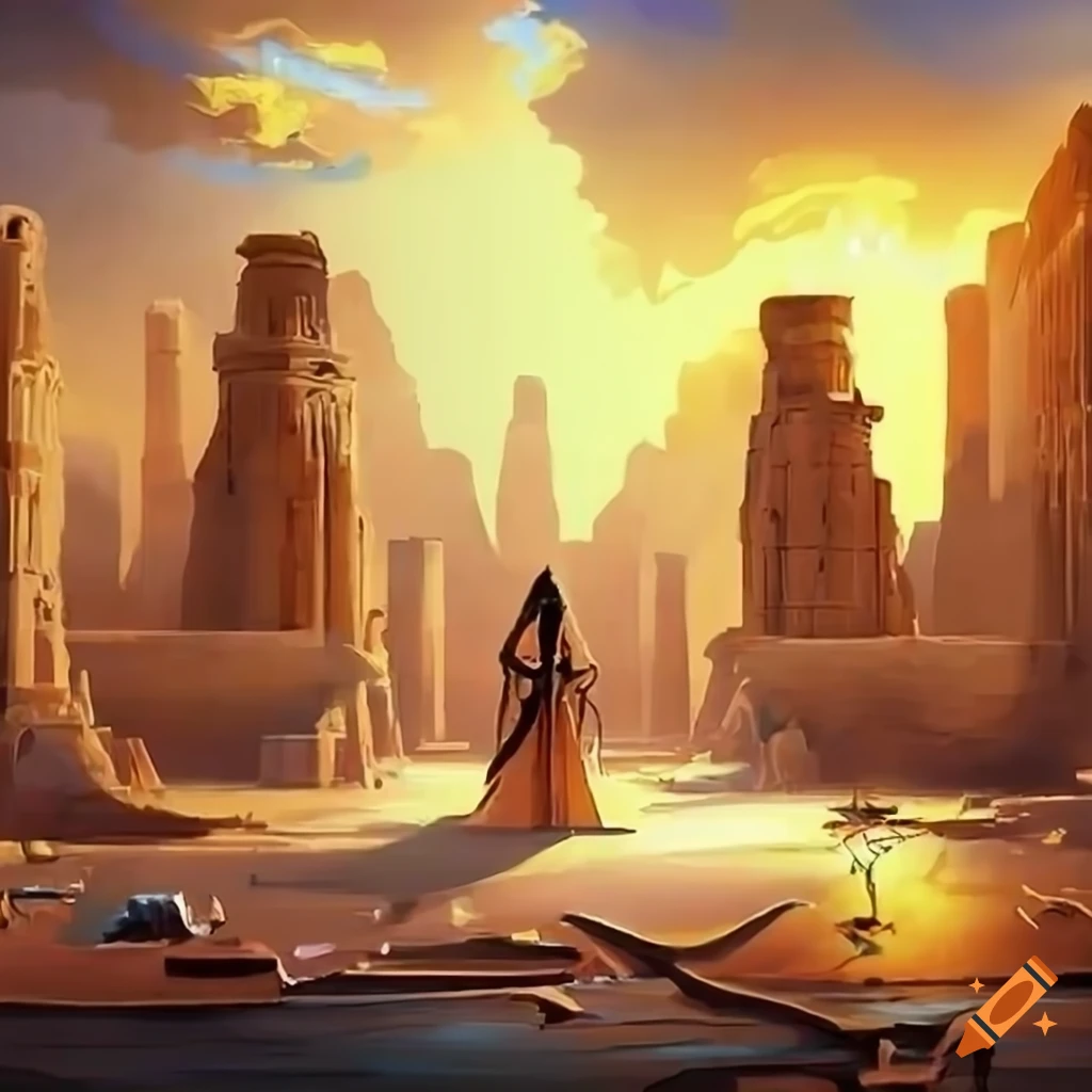 Ancient Egyptian city in a fantasy painting in HD 4k