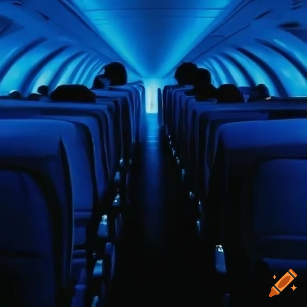 Whispering passengers in airplane seats at night in abstract style