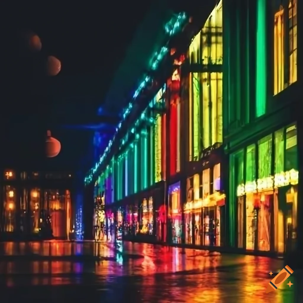Mall with colorful LED lights and no windows