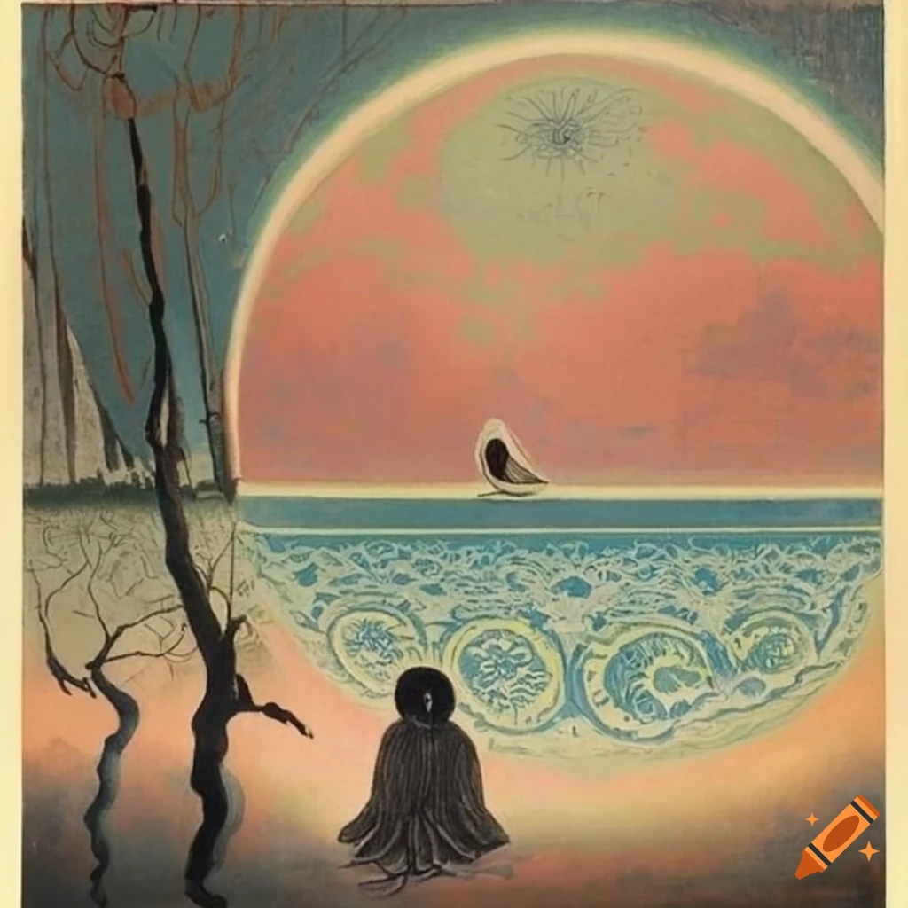 Chromolithograph of native Salish creature and animal motifs by Wenjing Yang, Theodor Kittelsen, and Hilma af Klint