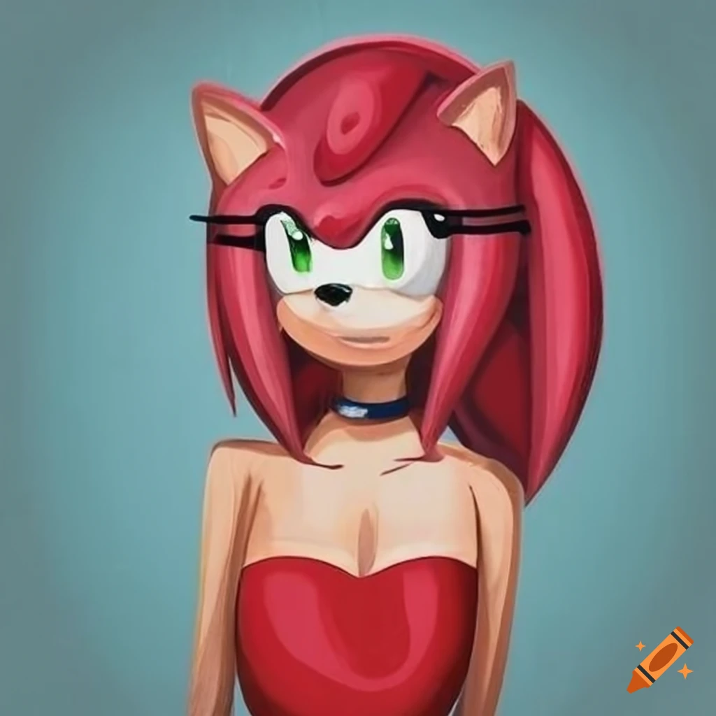 Amy Rose in a short red strapless dress and a dog collar on Craiyon