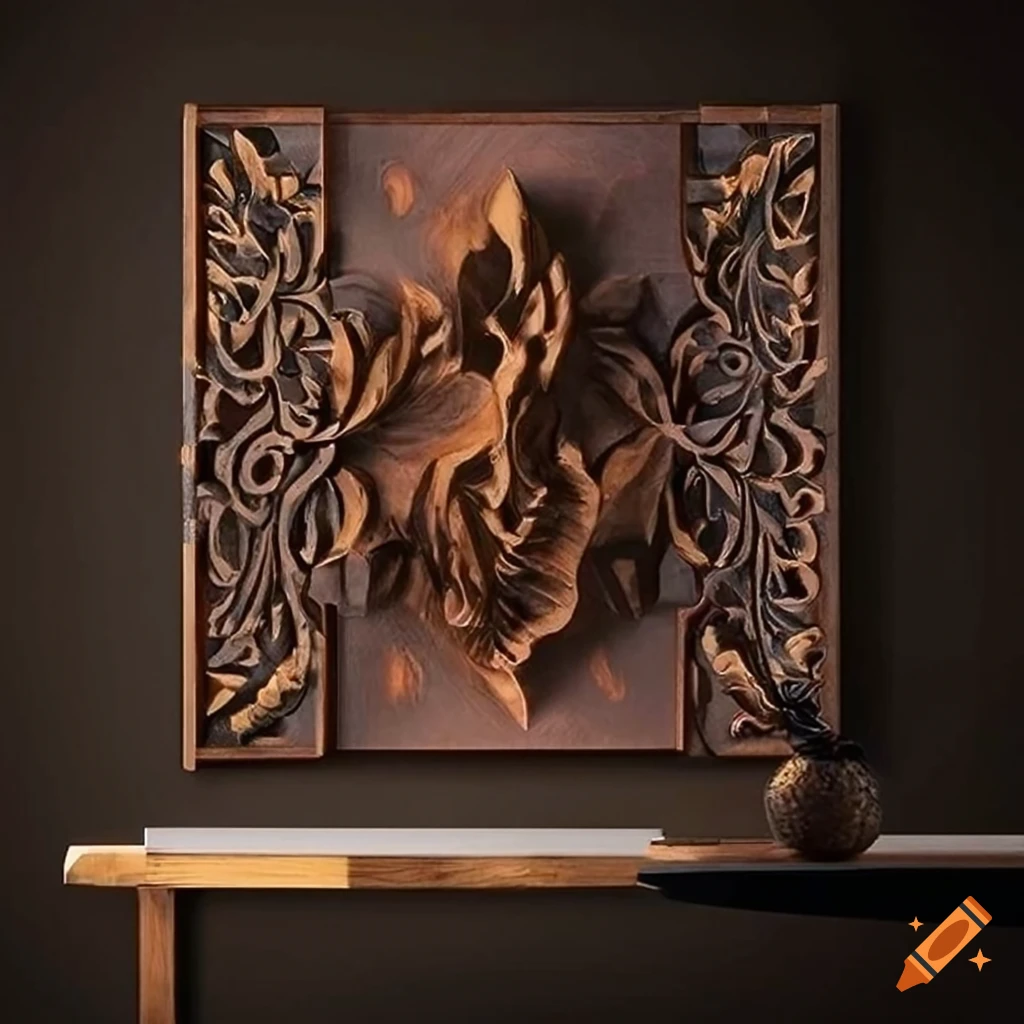Luxurious black walnut wood wall art with intricate carvings