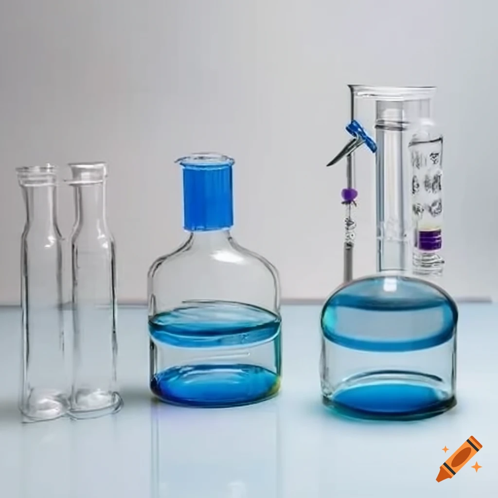 Clear glass container with distilled water in a science lab