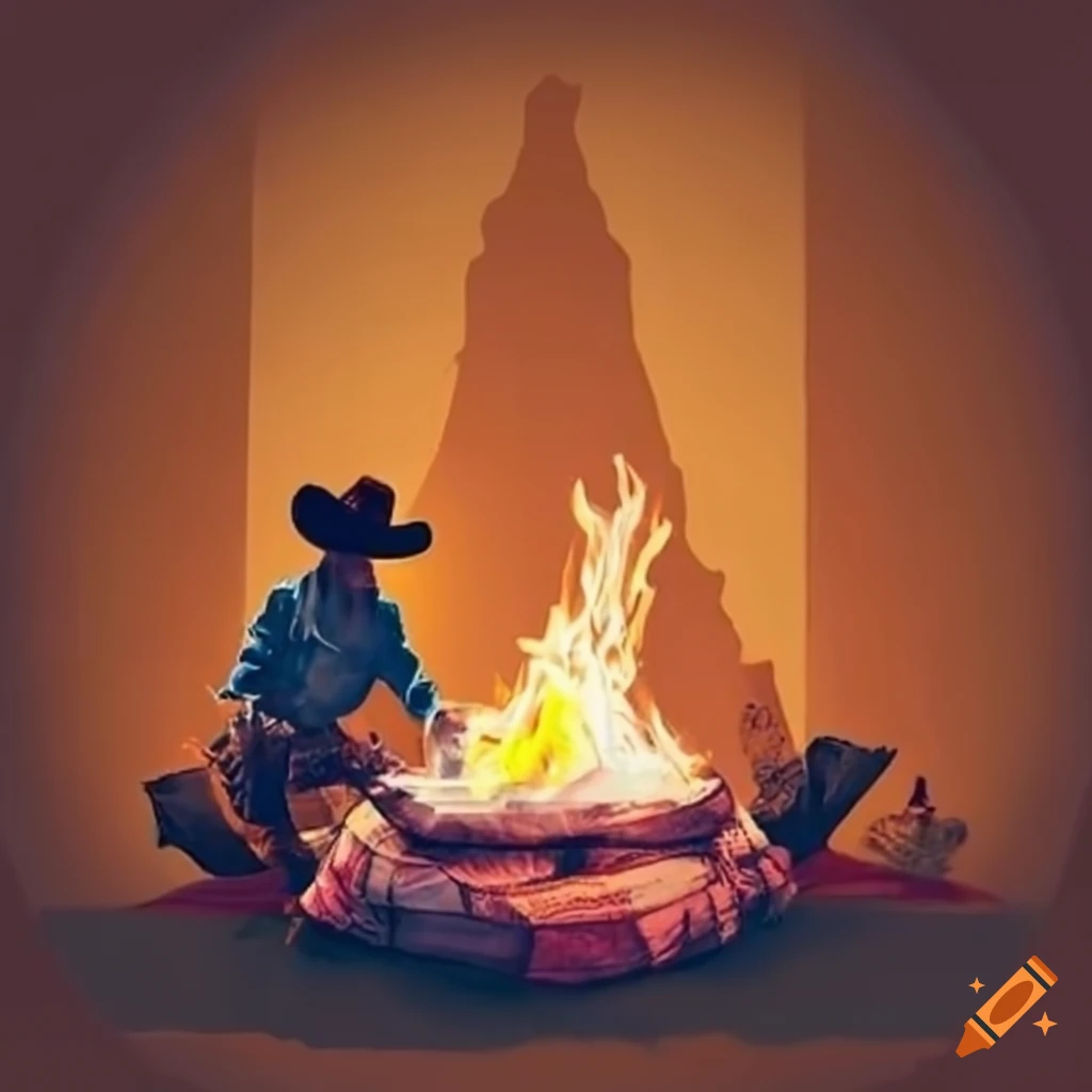 Cowboy sitting near a campfire