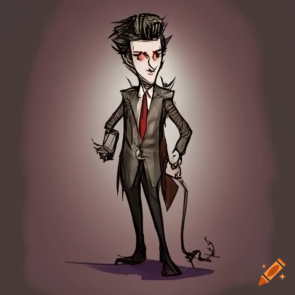 Attractive male in a suit inspired by Don't Starve art style
