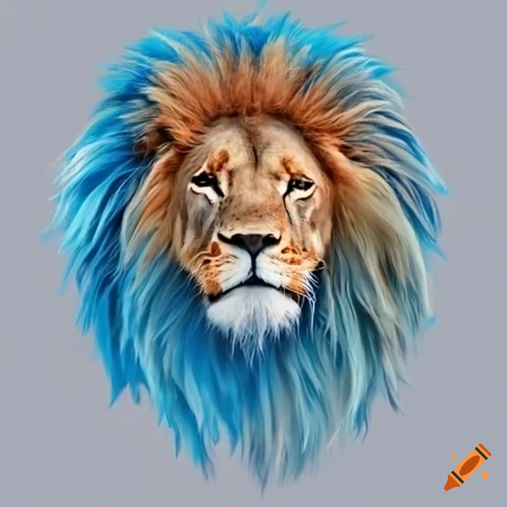 Lion with blue, white, and red fur
