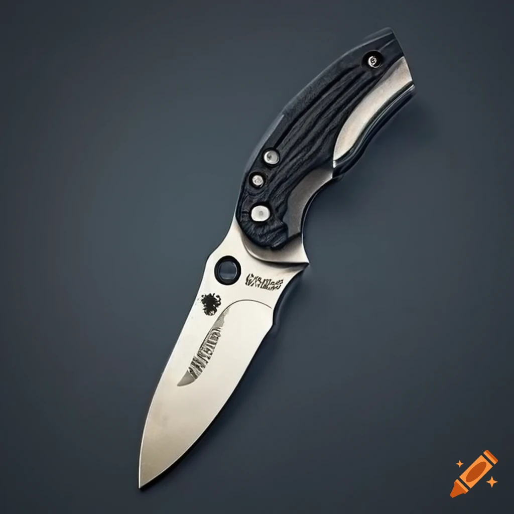 Spyderco jackknife scalpel on dark glass steel table with futuristic Japan style