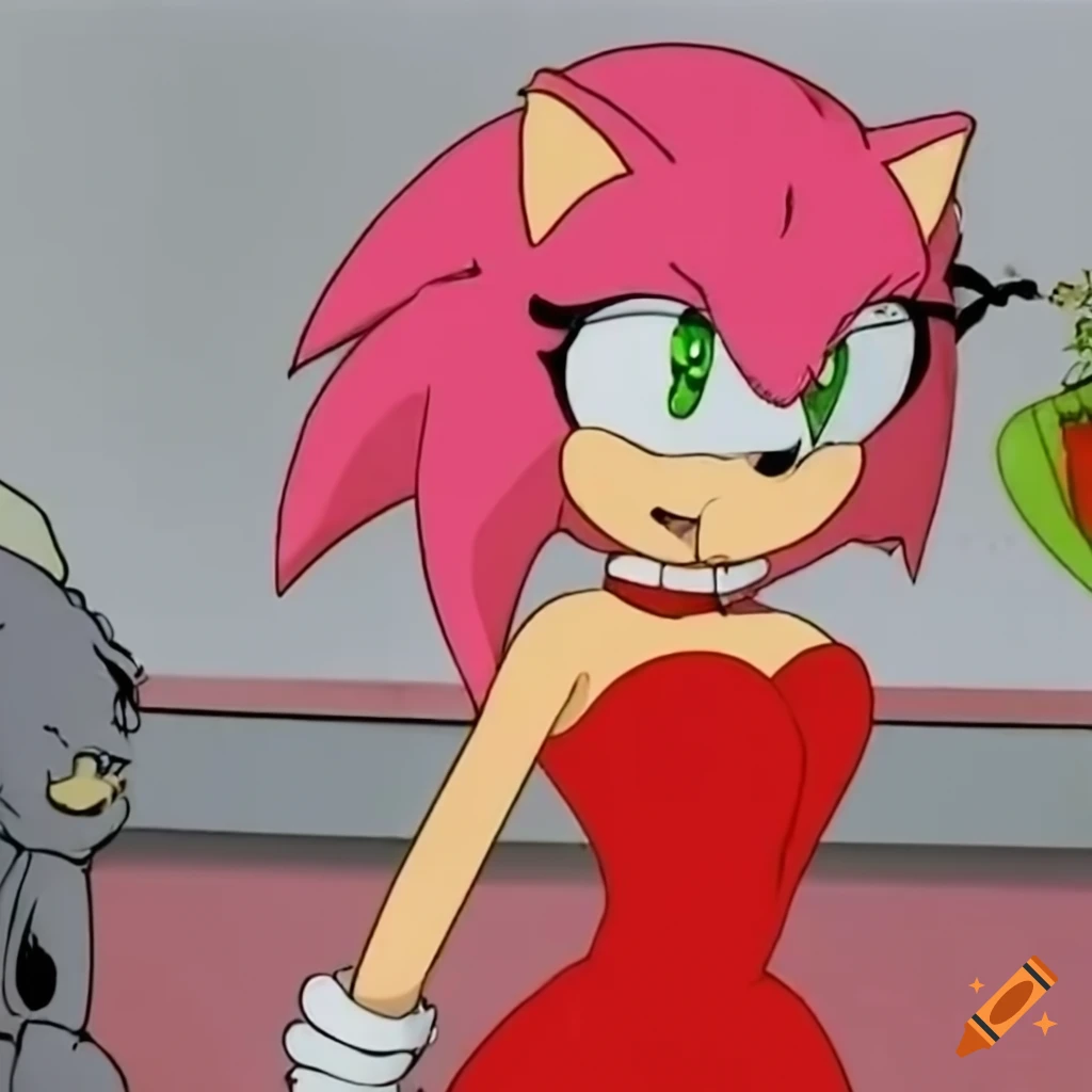Amy Rose in a stylish red cocktail dress with a red dog collar on Craiyon