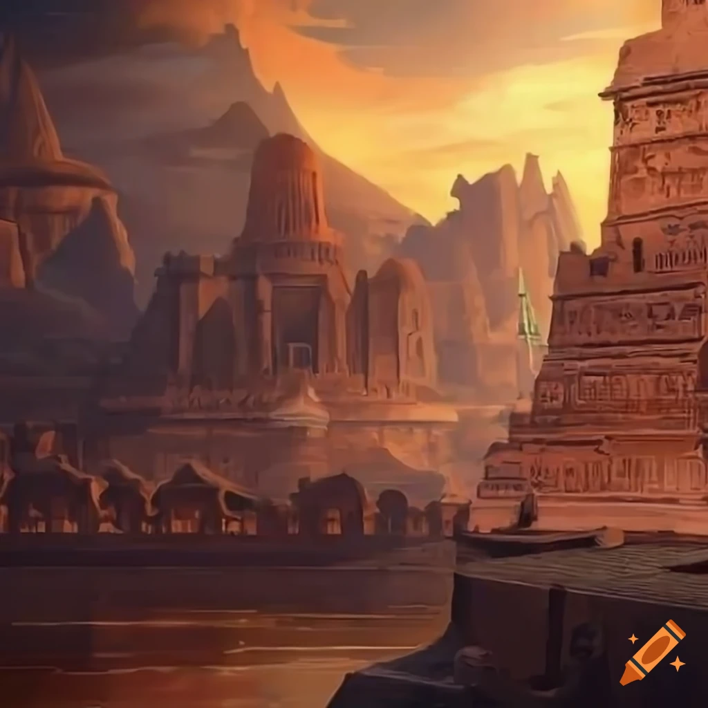 Ancient Egyptian city in a fantasy painting in HD 4k