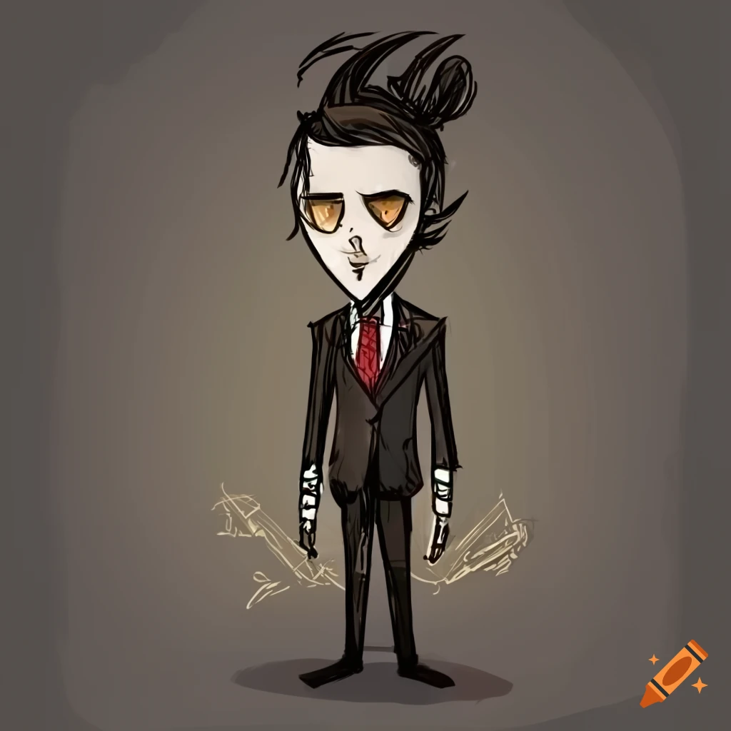 Stylish male portrait in a suit inspired by the art style of Don't Starve