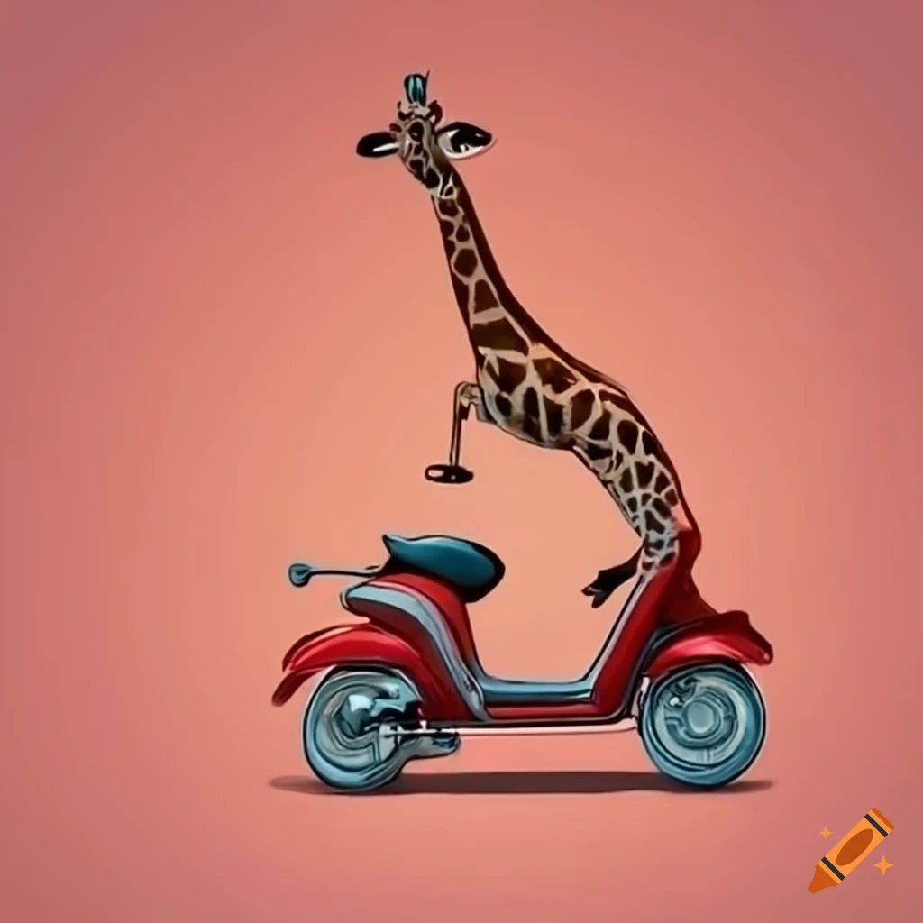 Giraffe riding a scooter