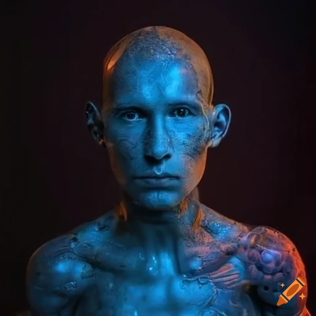 Molecules breakdown in a skinny male cyborg
