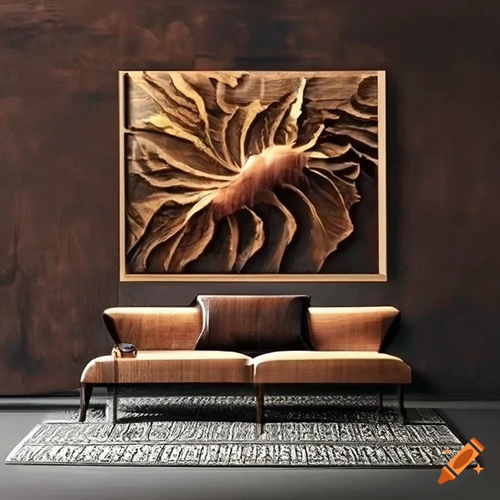 Luxurious wall art crafted from black walnut wood with intricate carvings