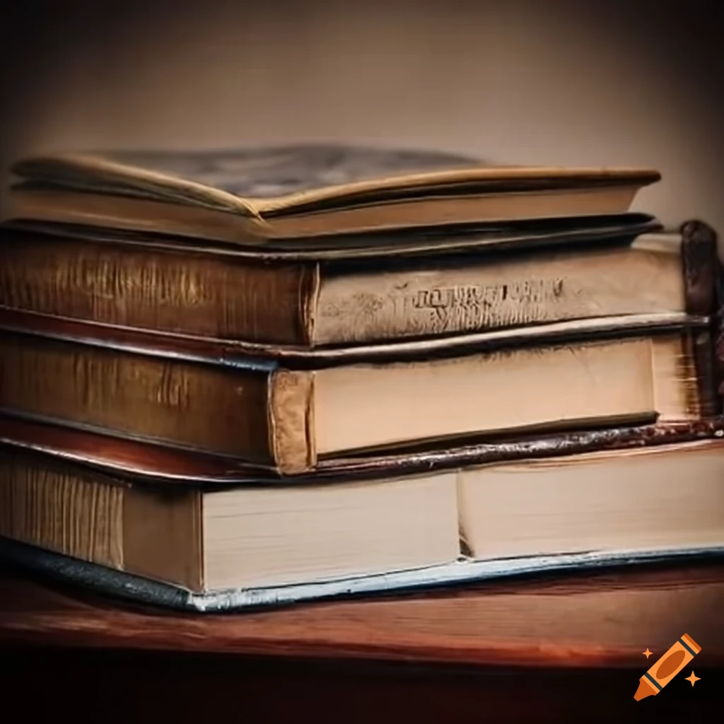 Antique desk with open books and a Kindle displaying fiction titles