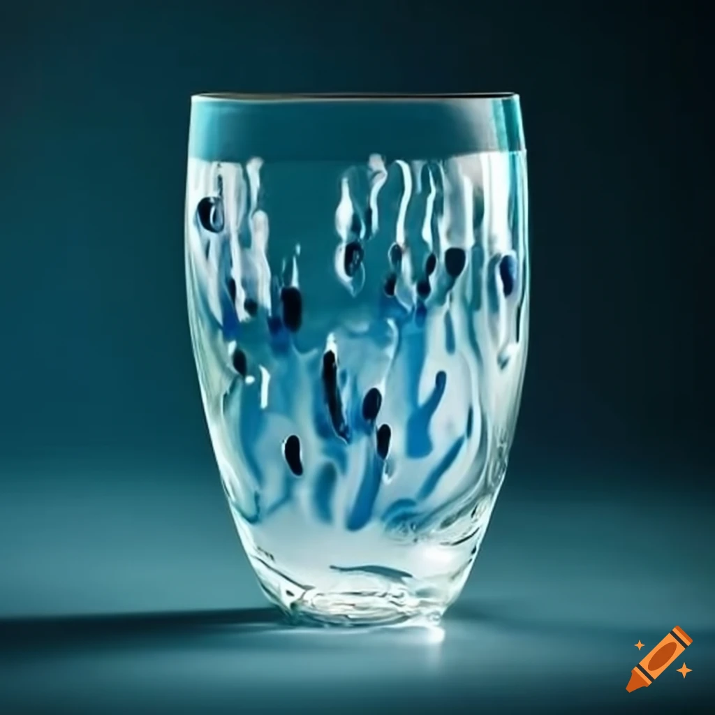 Clear glass vessel with water and 4 handprints in an art piece