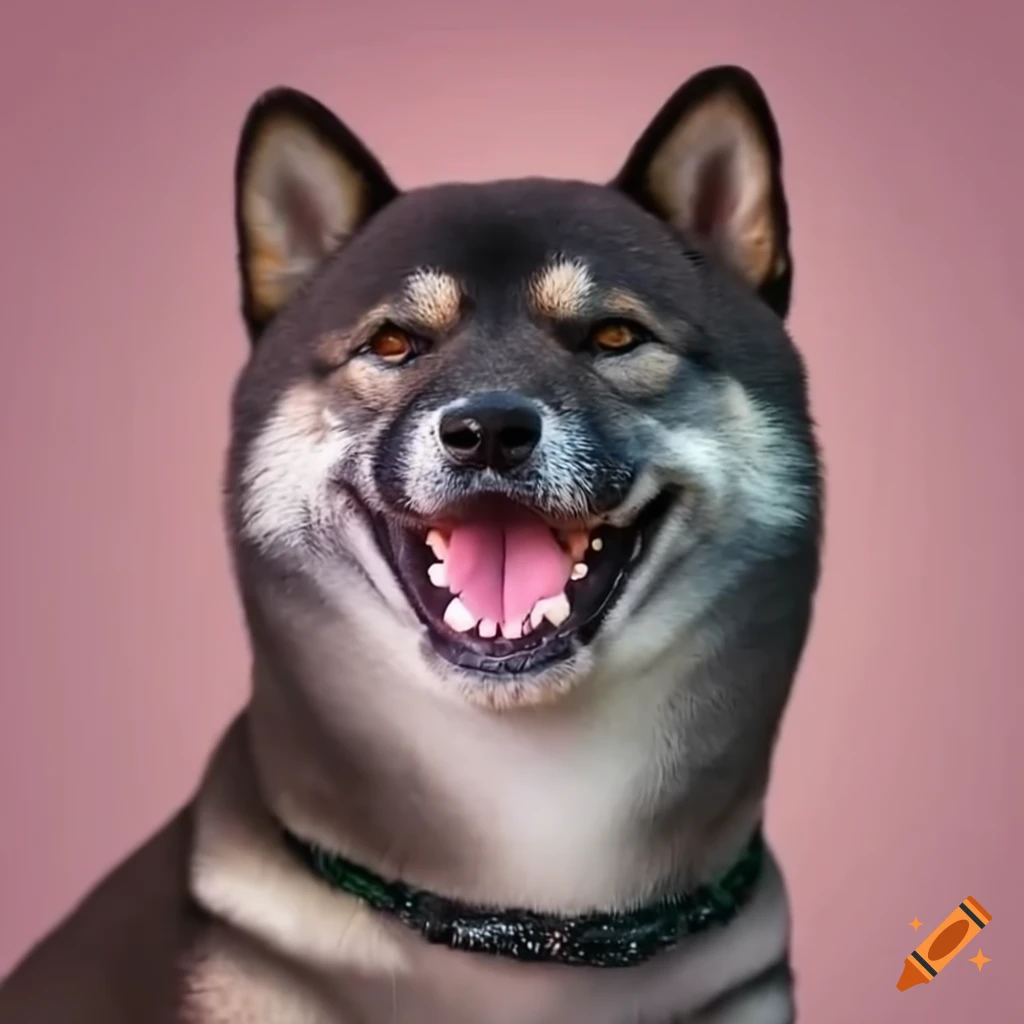 Energetic black Shiba Inu with curious eyes and an open mouth
