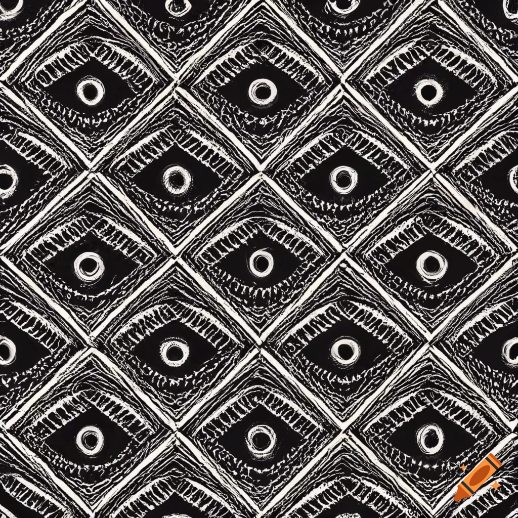Black background with repeating diagonal eye pattern