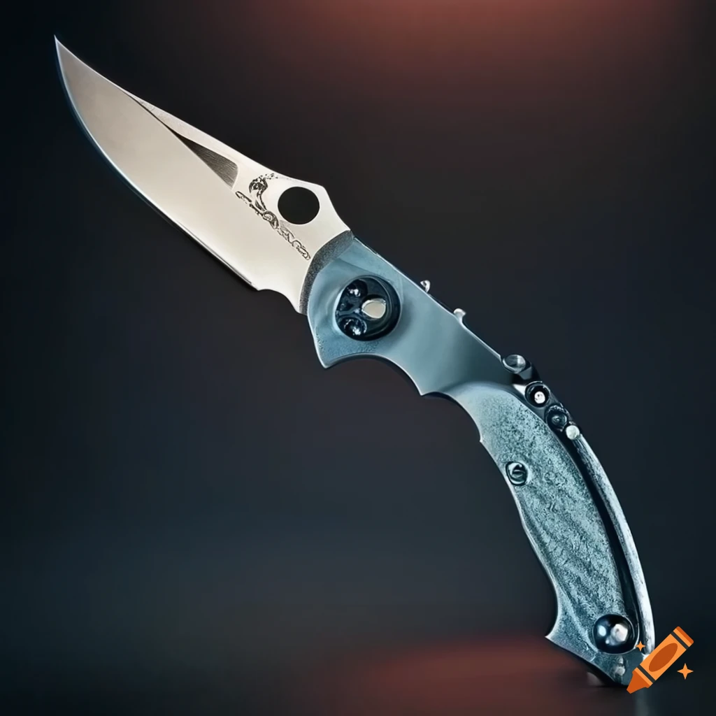 Spyderco jackknife scalpel on a dark glass steel table in futuristic Japan style