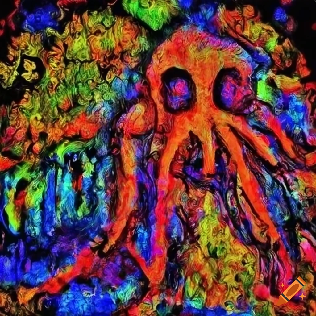 Cthulhu wool jumper in a psychedelic cave by Claude Monet