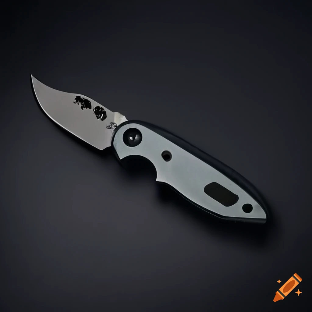 Spyderco jackknife scalpel on a dark glass steel table with futuristic Japan style
