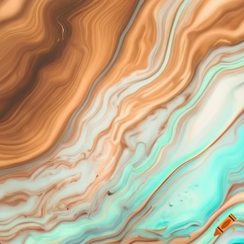 Marble textured background in white, brown, and teal streaks
