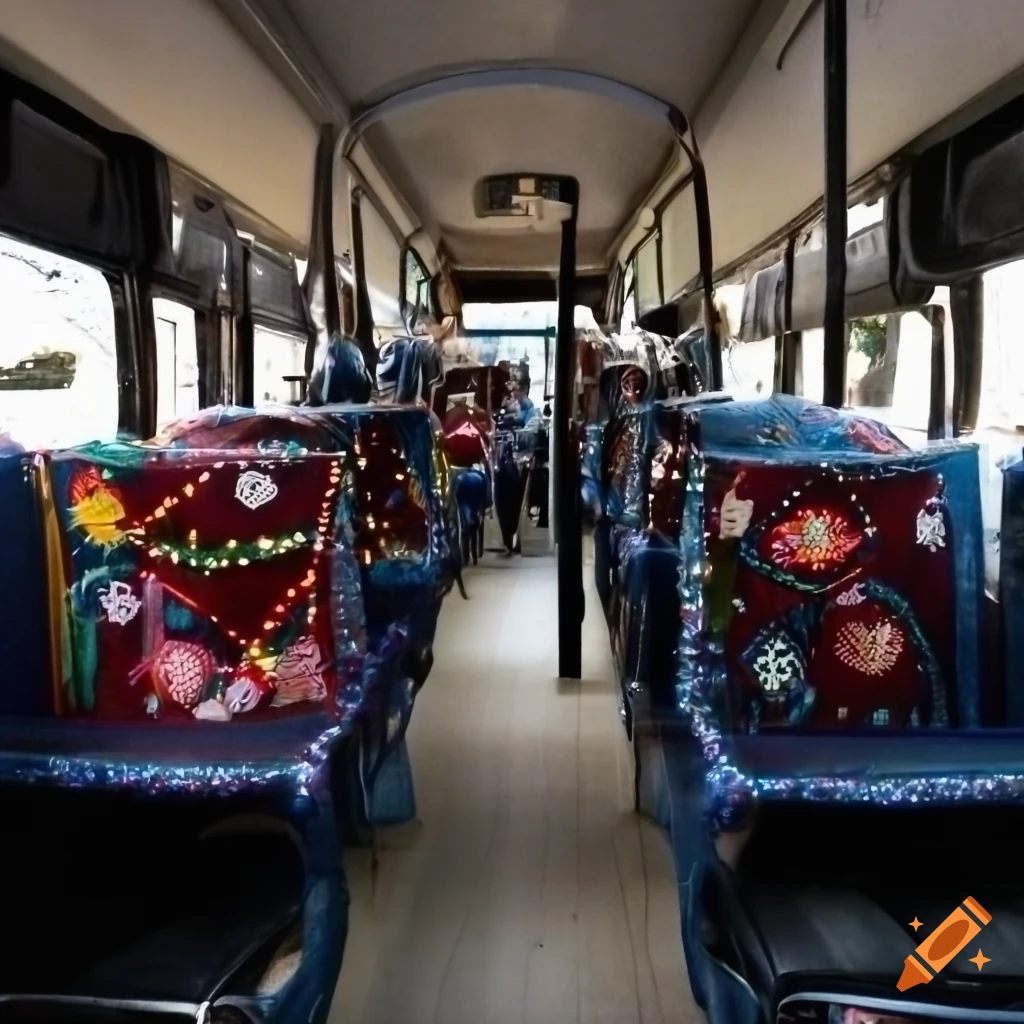 Interior of a private bus in sri lanka with well-cushioned seats and ...