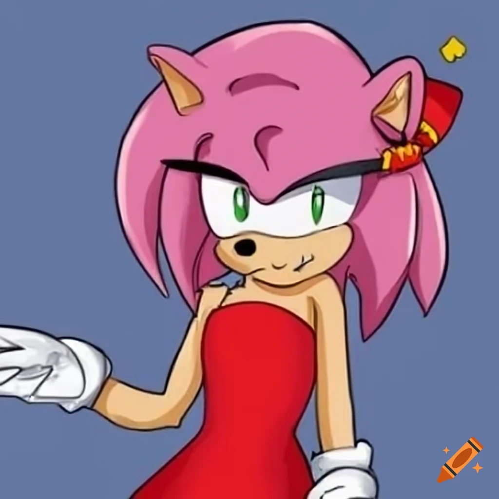 Amy Rose in a fashionable red dress and a dog collar