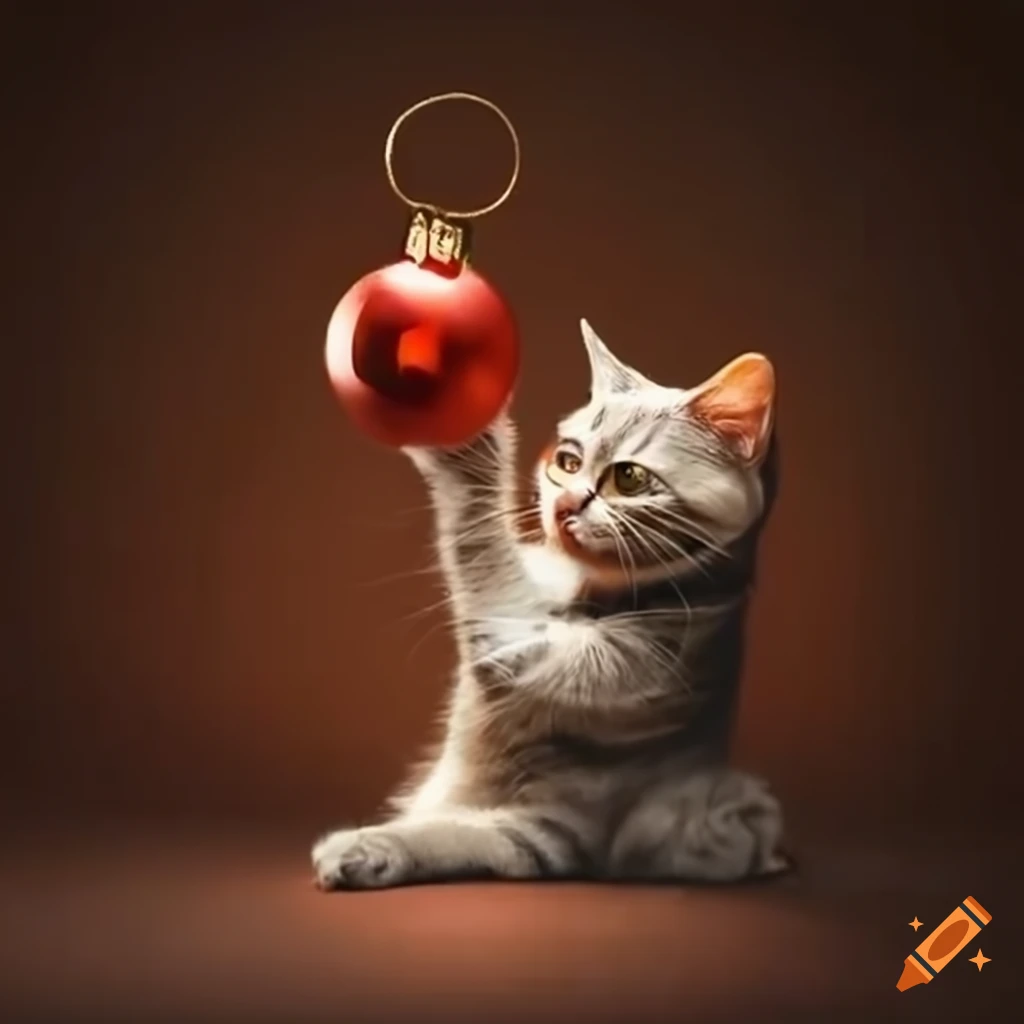 Cat playing with a bauble