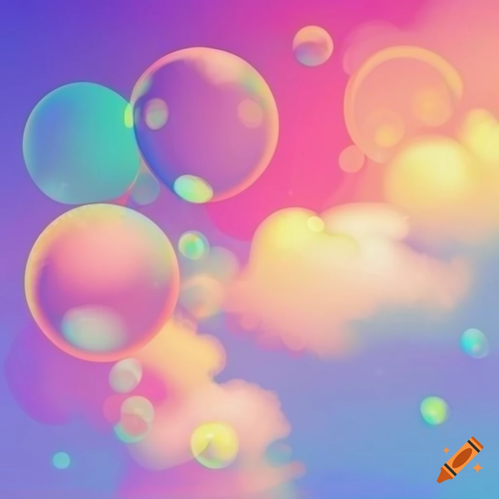 playful sky with floating colorful bubbles on vibrant pastel background