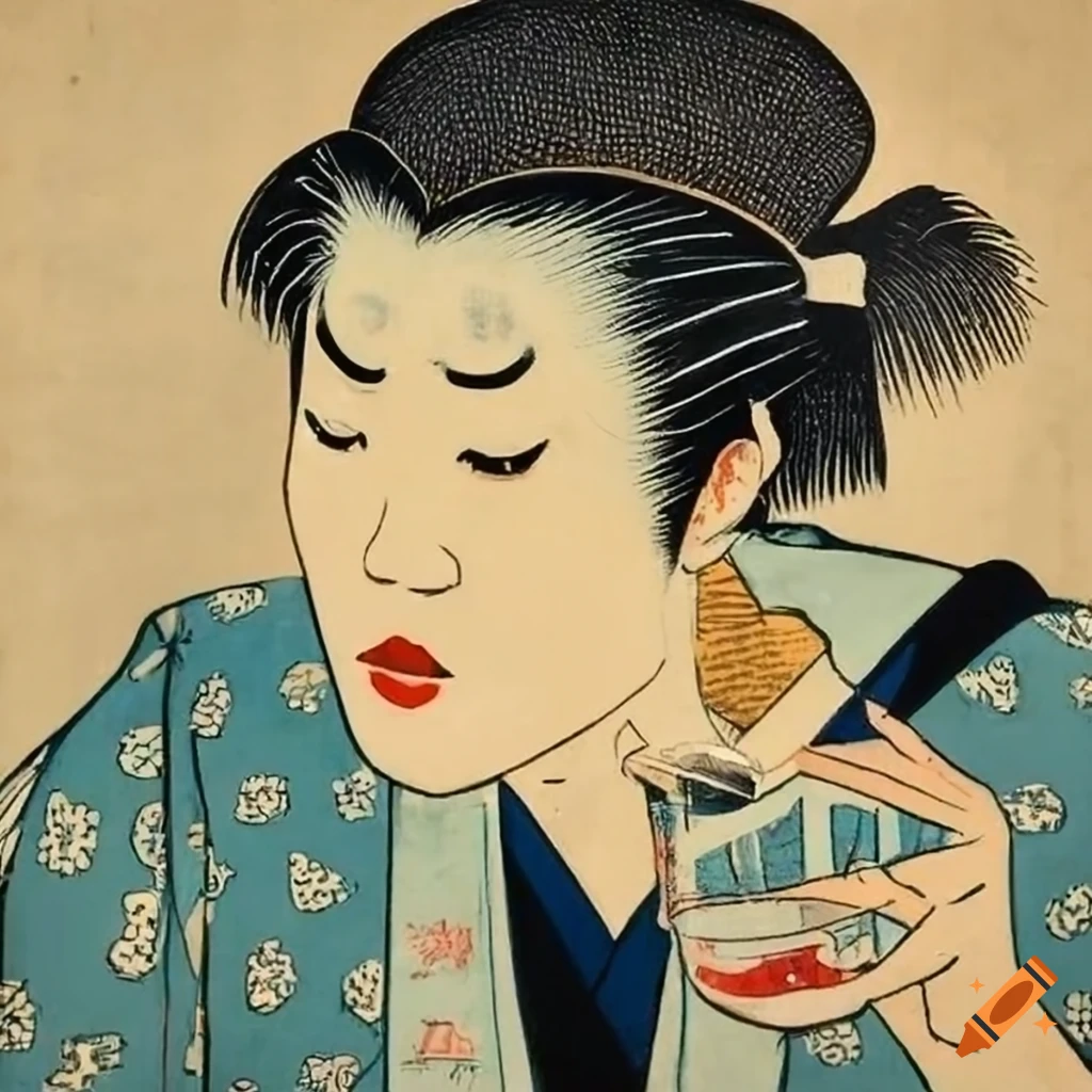 Young man enjoying traditional Japanese woodblock art