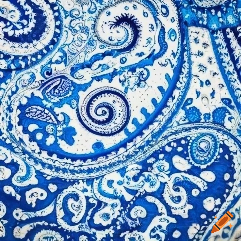 Blue and white paisley print design