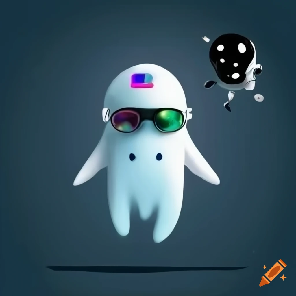Cute ghost in a space suit wearing glasses