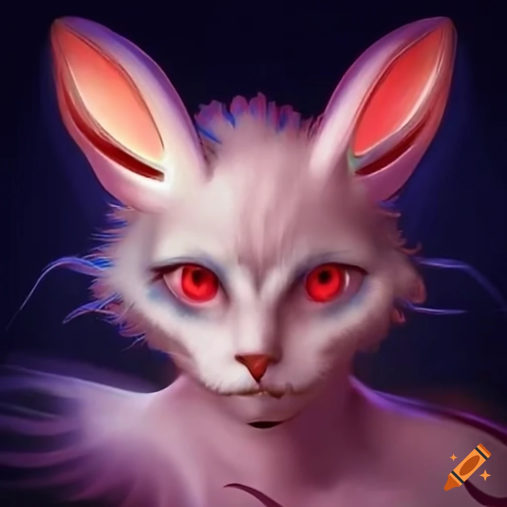 Fantasy creature with bunny-like eyes and cat-like nose