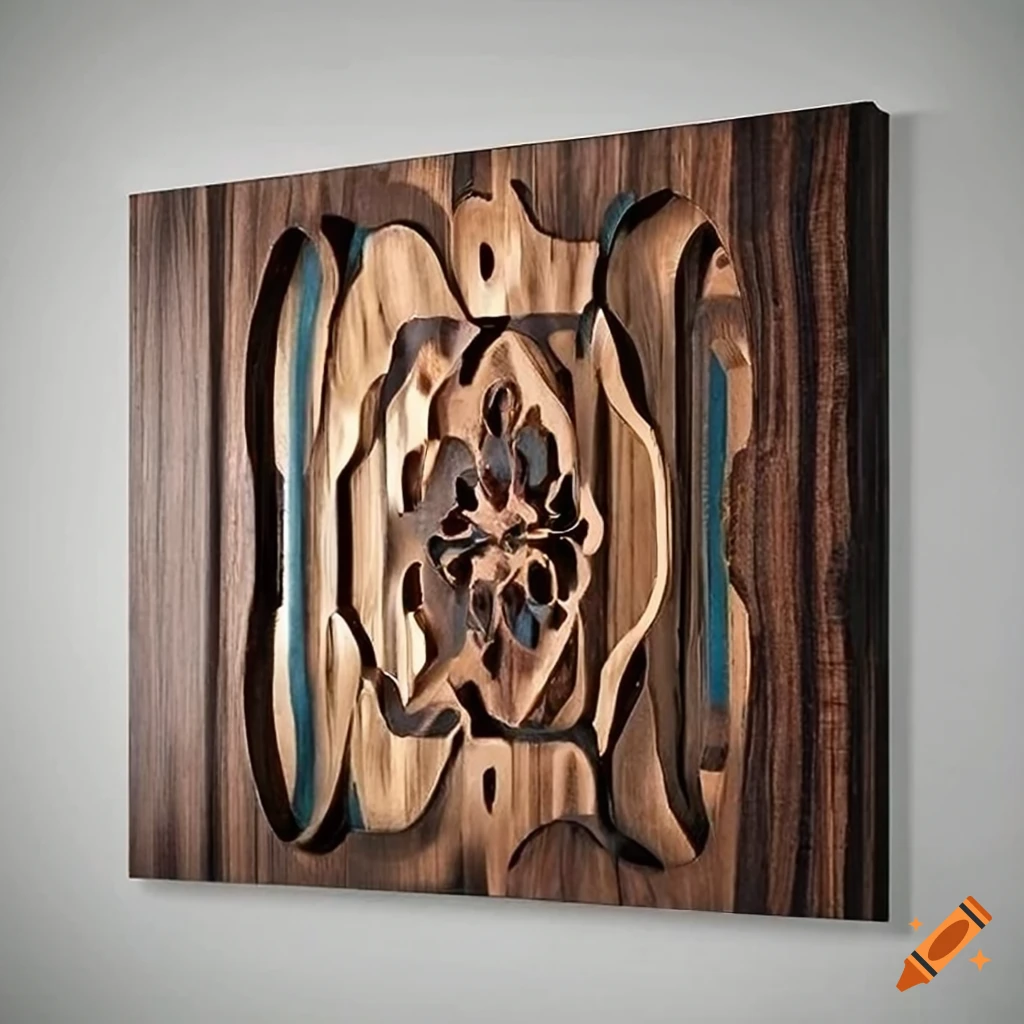 Luxurious wall art crafted from black walnut wood with intricate carvings