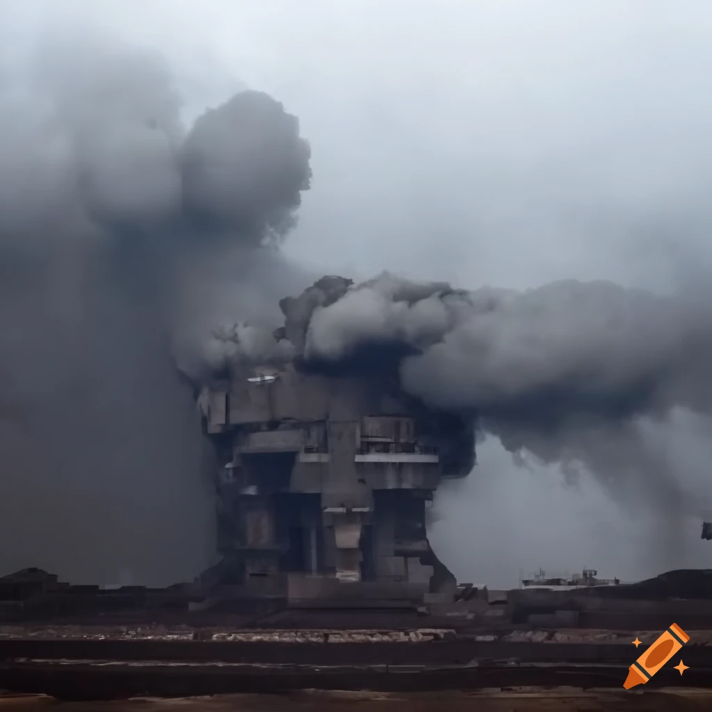 Industrial forge megastructure with slag pits under a dark smoggy sky