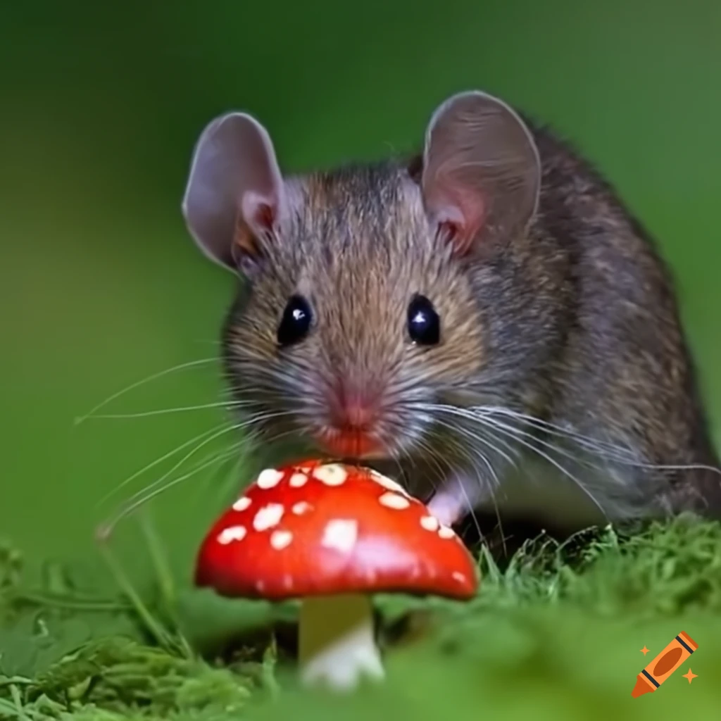 Fluffy mouse with a mushroom