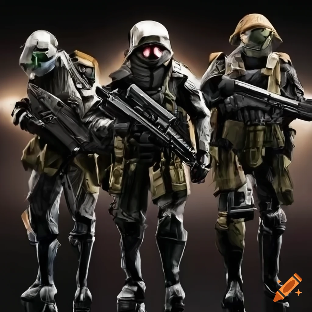 Group of futuristic soldiers