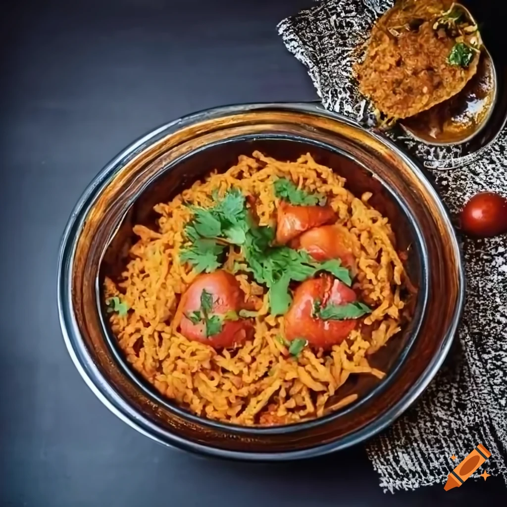 Plate of traditional Indian sev tomato curry on a restaurant table