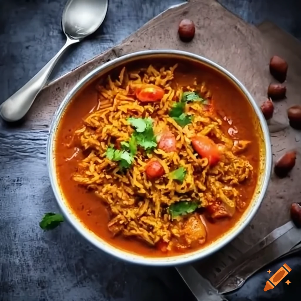 Indian-style sev tomato curry in a bowl