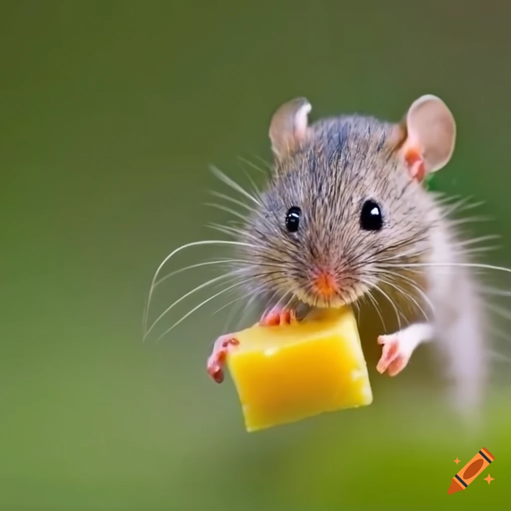 Mouse eating a small cheese bit