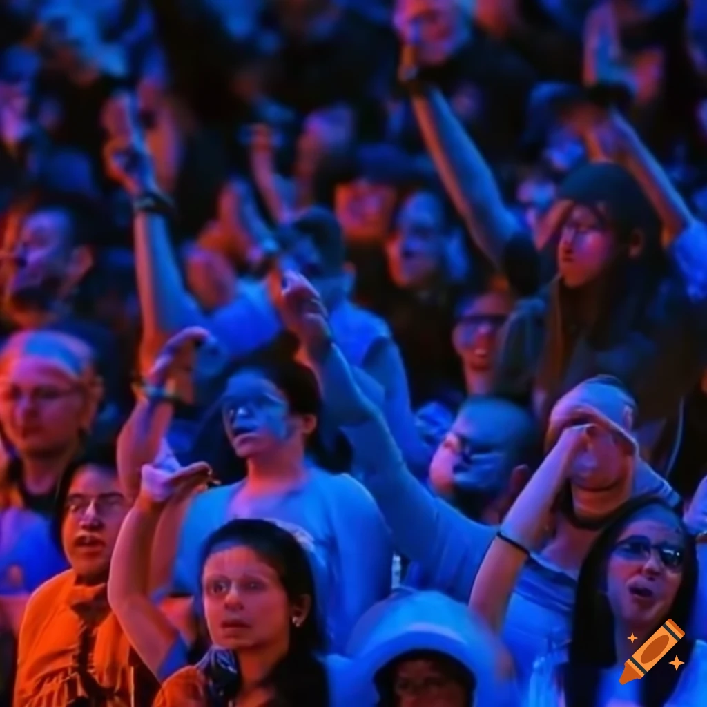 Crowd supporting the color blue in a stadium