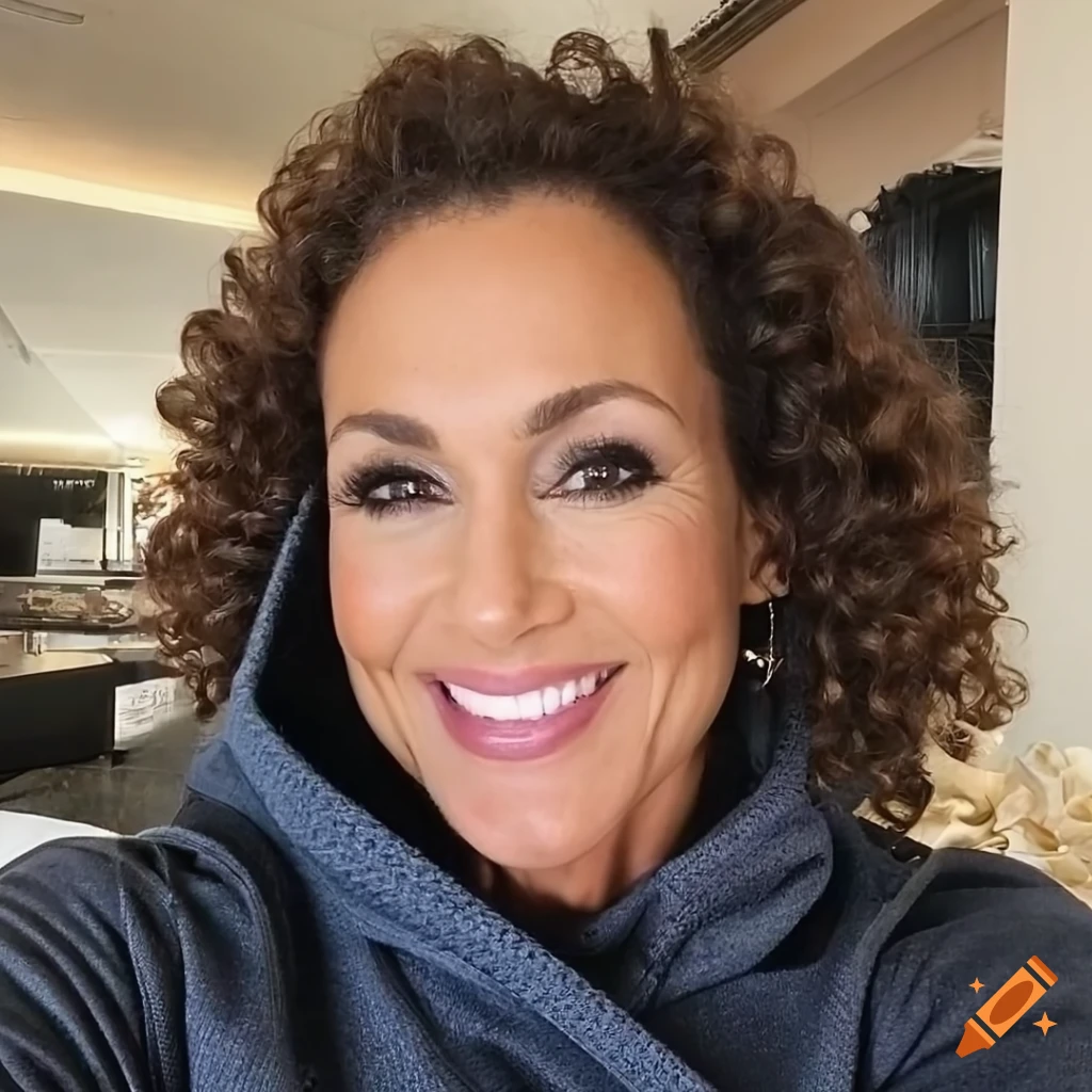 Middle aged bodybuilder Rachel McLish in luxury lounge
