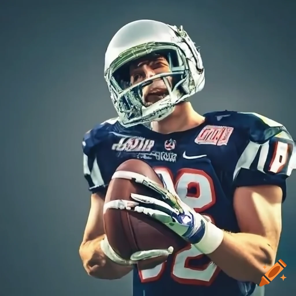 Celebratory moment holding second place trophy for American football