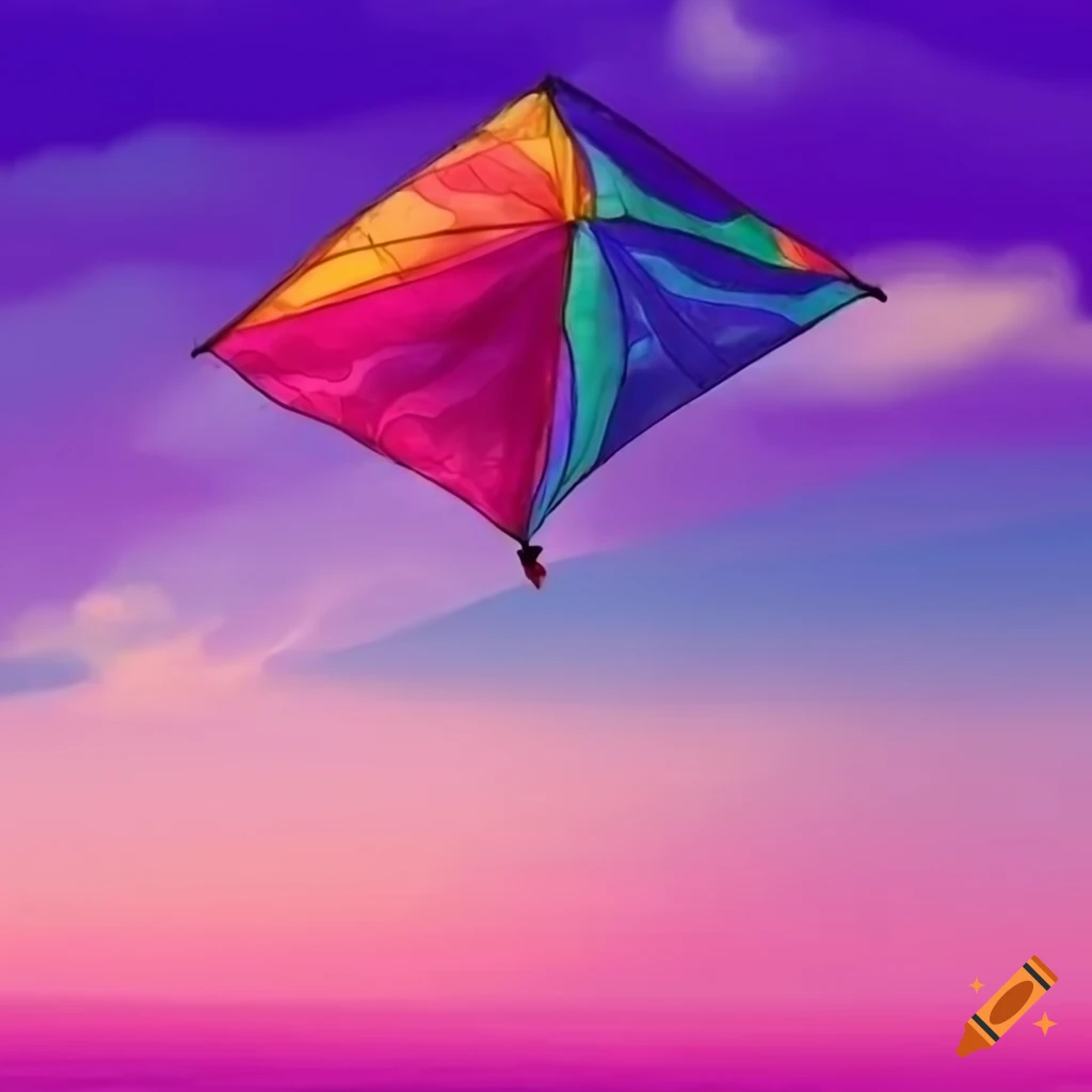 Children's illustration of two kites flying high in the stratosphere on a sunny day
