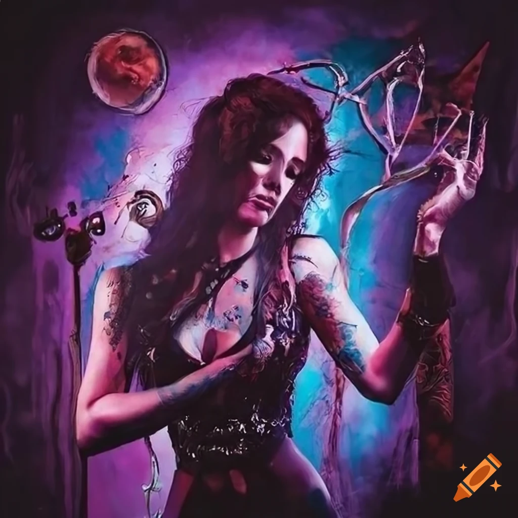 Empowered group of fierce female musicians in metal album art