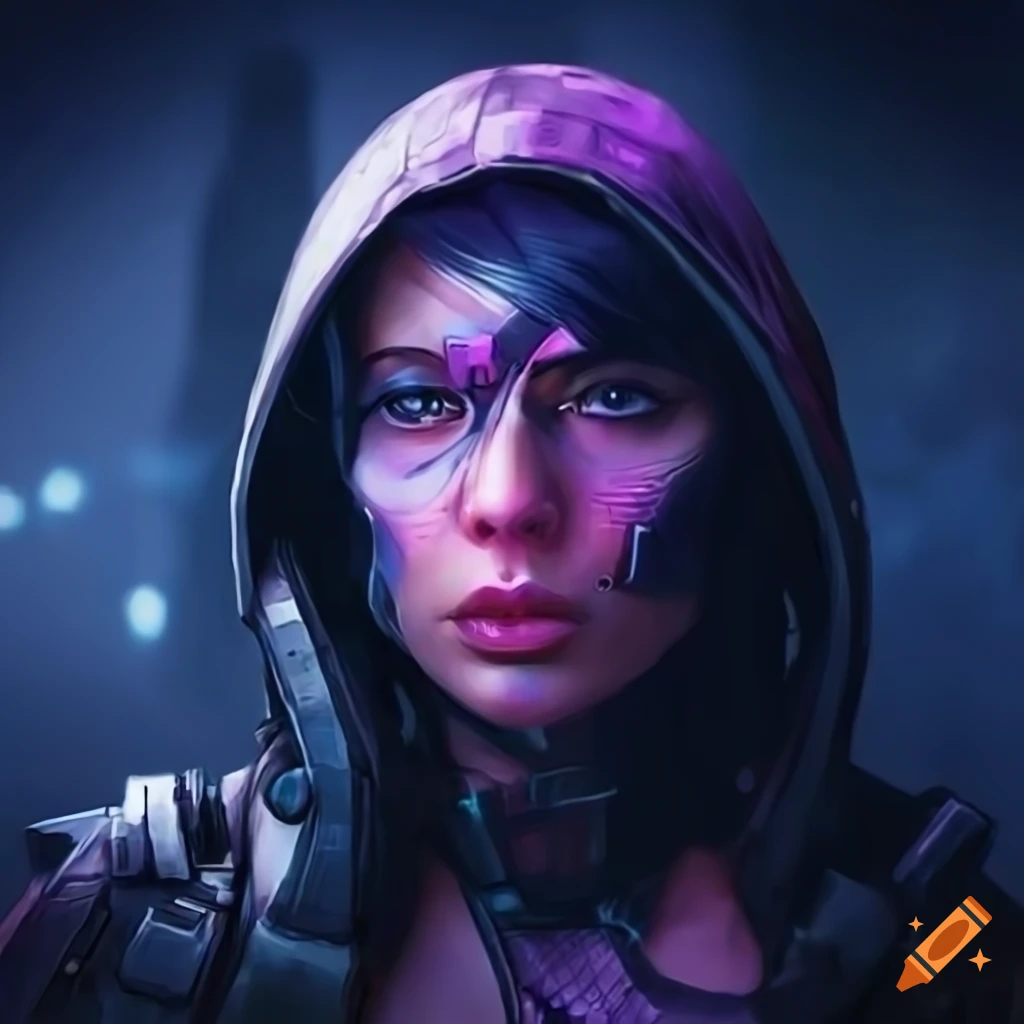 Portrait of a cyberpunk female soldier with cybernetics