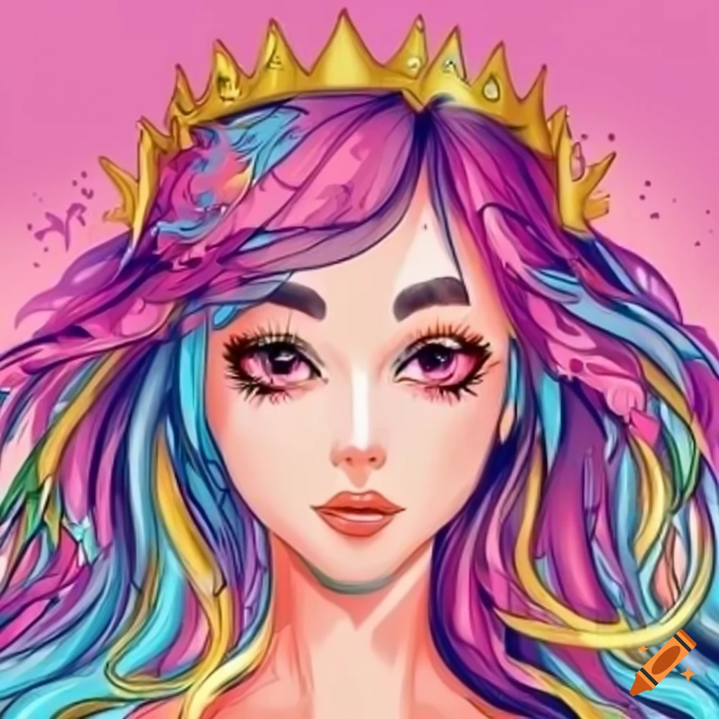 Princess with blonde hair in a pink voluminous dress holding a yellow flower in a forest