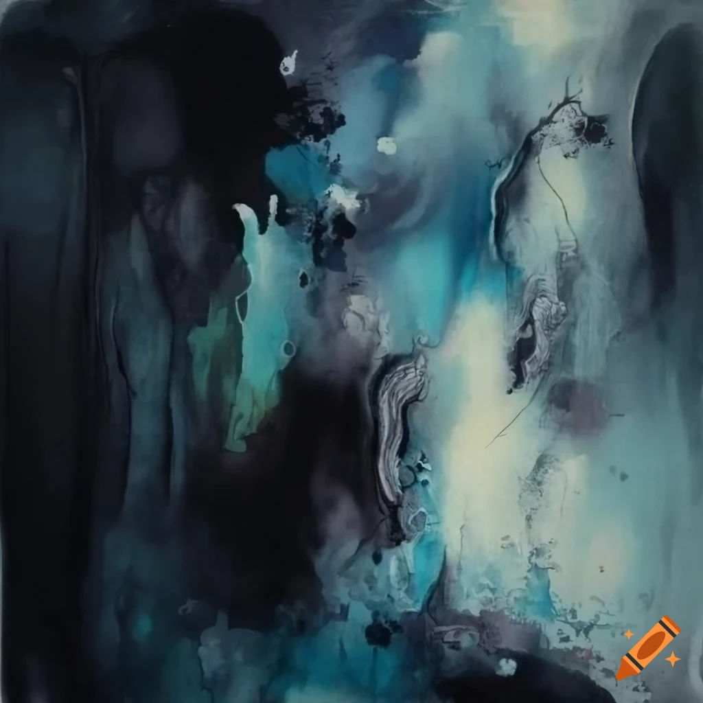 Dreamy abstract art fusion with Chinese ink wash and silk painting elements