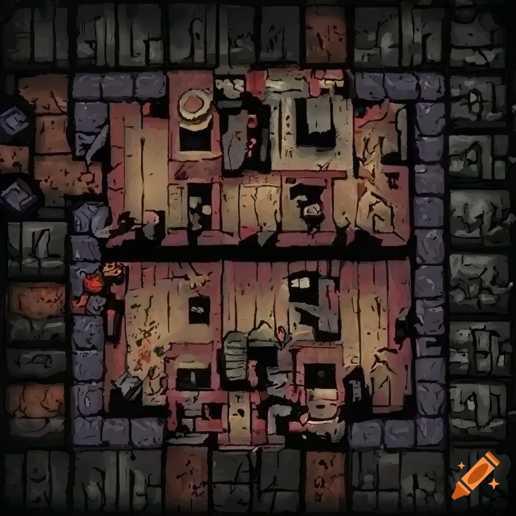 Top down tile sheet of a dungeon in the style of 'Darkest Dungeon'