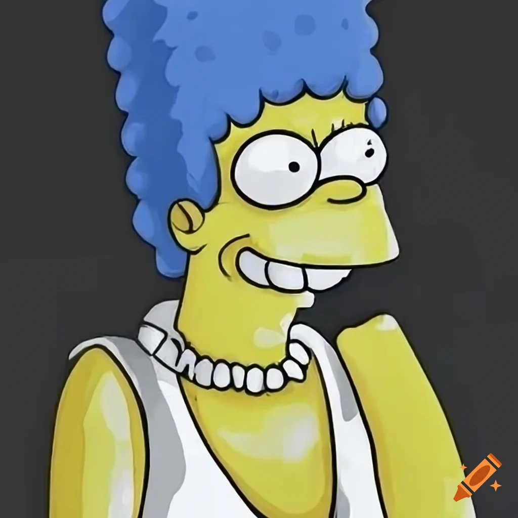 Cartoon character Marge Simpson in a white sleeveless shirt